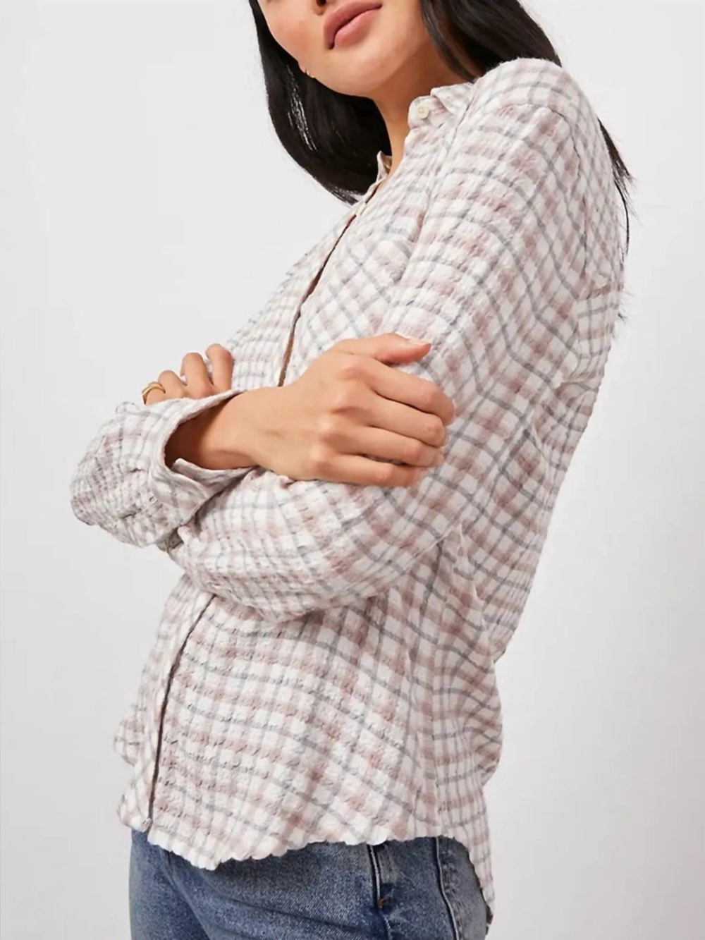 Rails Brady Steel Blush (tan, pink, cream plaid) button down shirt size small